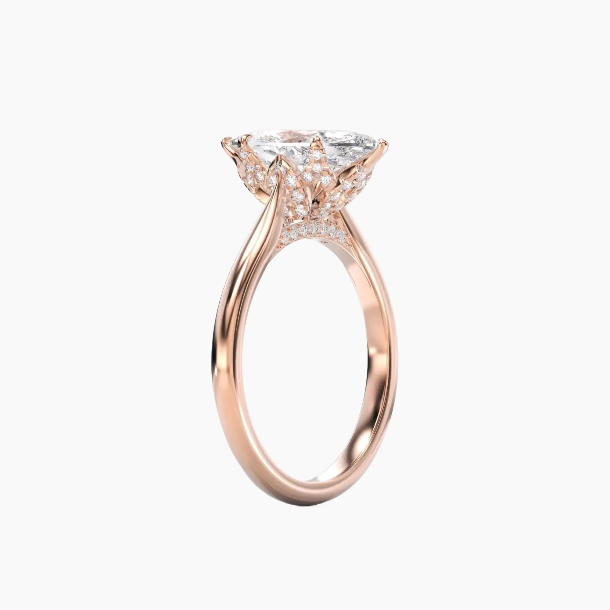 Rosette Marquise Hidden Halo 1.5 Carat Lab Grown Diamond Engagement Ring in 18K Yellow Gold
