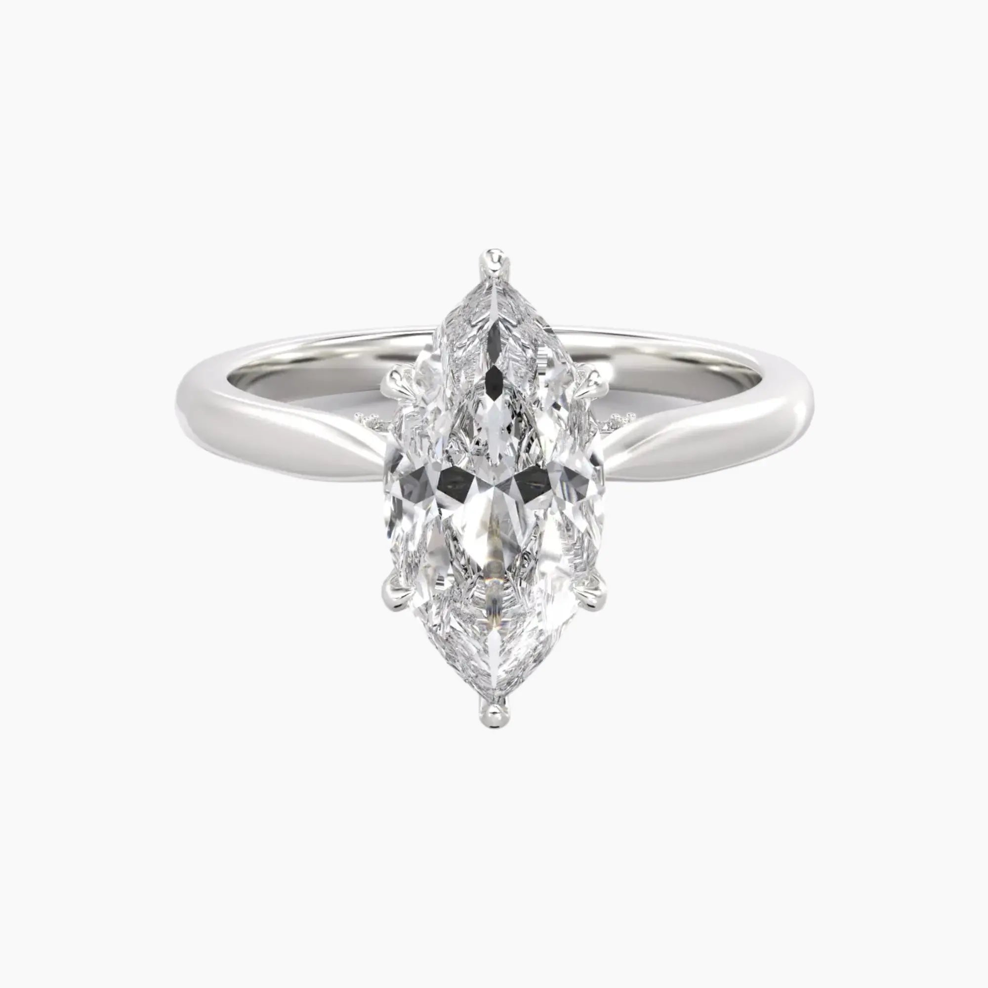 Rosette Marquise Hidden Halo Diamond Ring Setting in 18K White Gold
