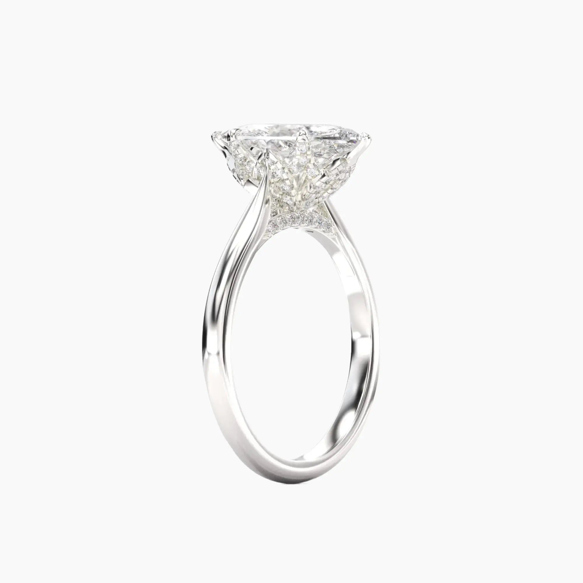 Rosette Marquise Hidden Halo 1 Carat Lab Grown Diamond Engagement Ring in 14K Yellow Gold