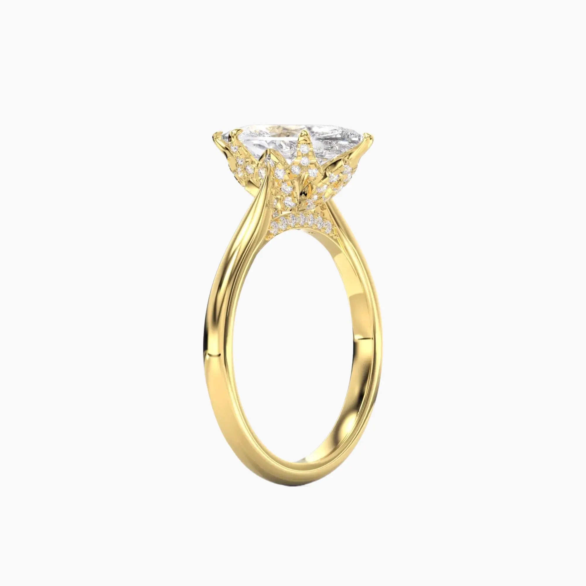 Rosette Marquise Hidden Halo 2 Carat Lab Grown Diamond Engagement Ring in 14K Yellow Gold