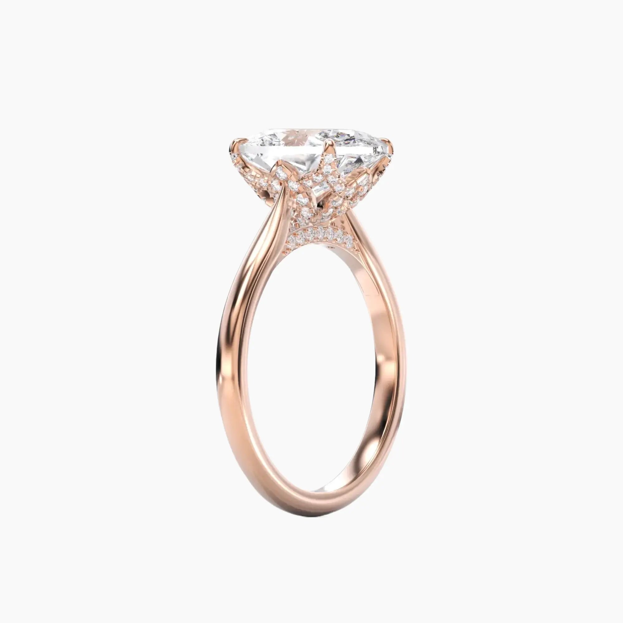 Rosette Oval Hidden Halo Diamond Ring Setting in 18K White Gold