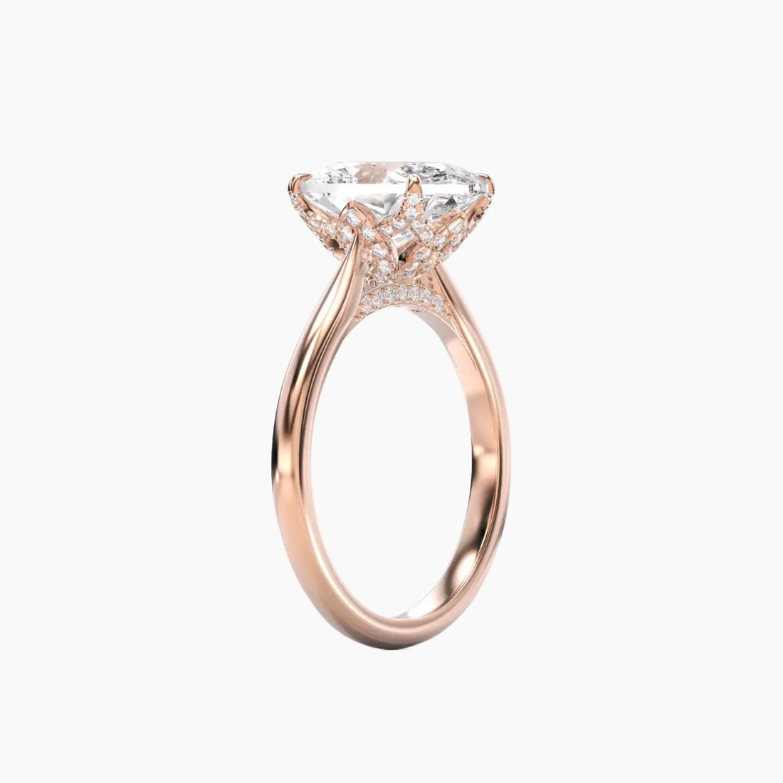 Rosette Oval Hidden Halo Diamond Ring Setting in 14K Rose Gold
