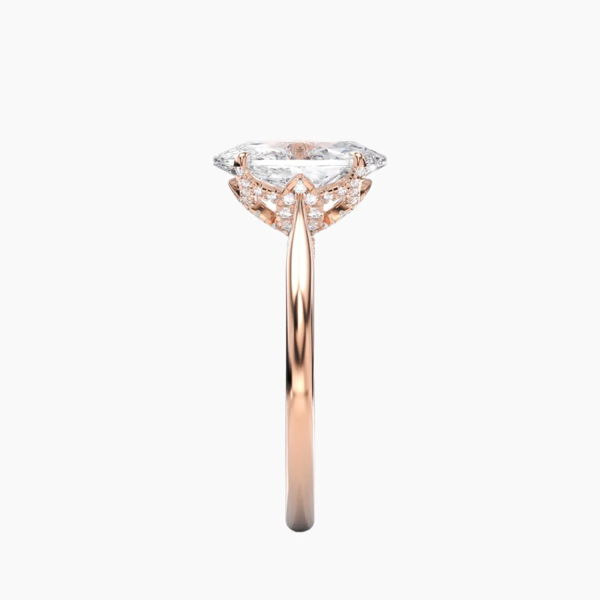 Rosette Oval Hidden Halo 1 Carat Lab Grown Diamond Engagement Ring in 14K Yellow Gold