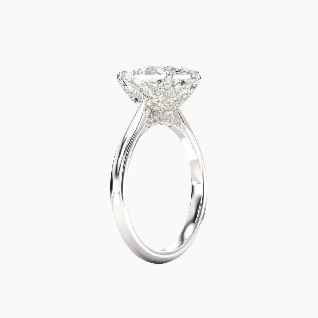 Rosette Oval Hidden Halo Diamond Ring Setting in 18K Rose Gold