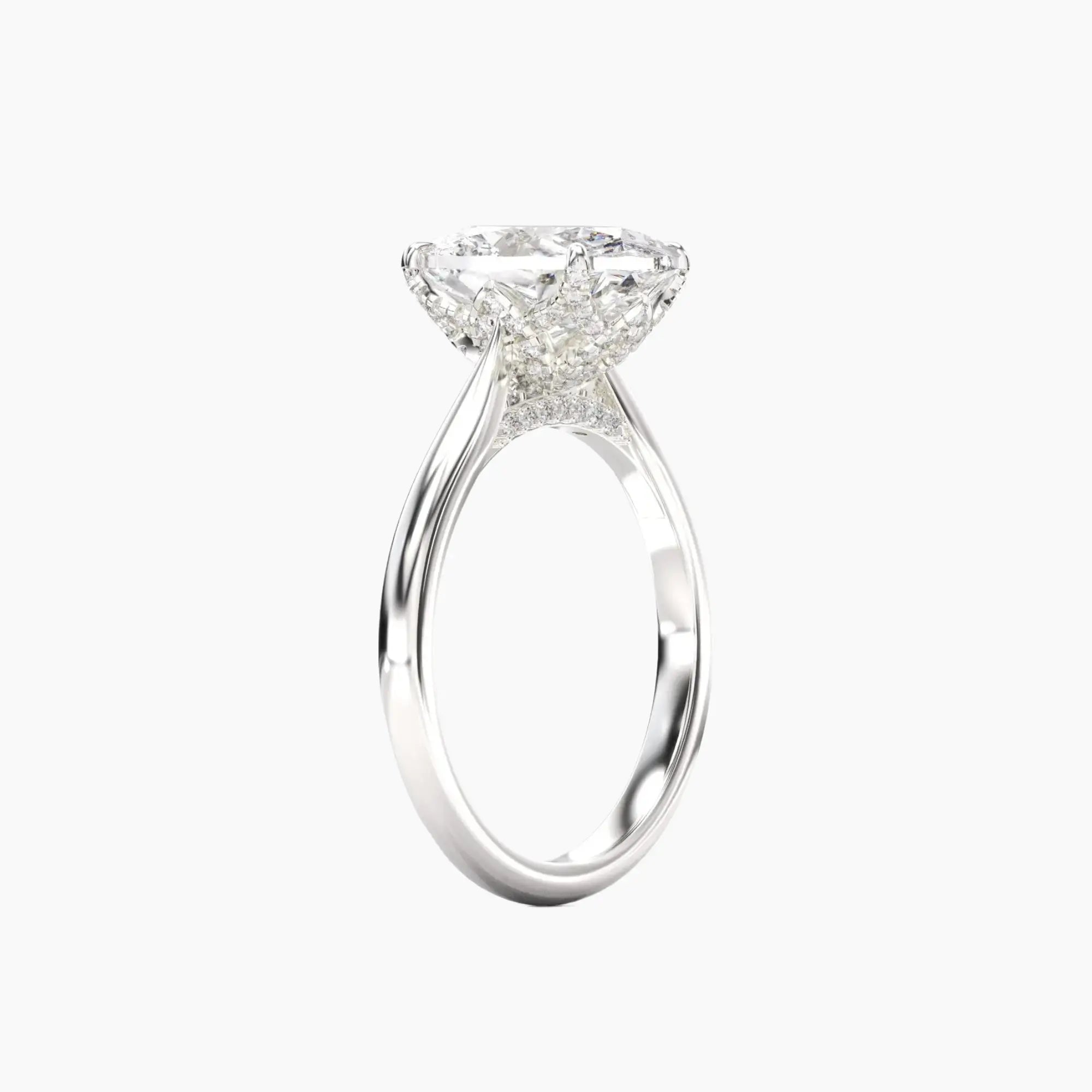 Rosette Oval Hidden Halo 2 Carat Lab Grown Diamond Engagement Ring in 14K White Gold