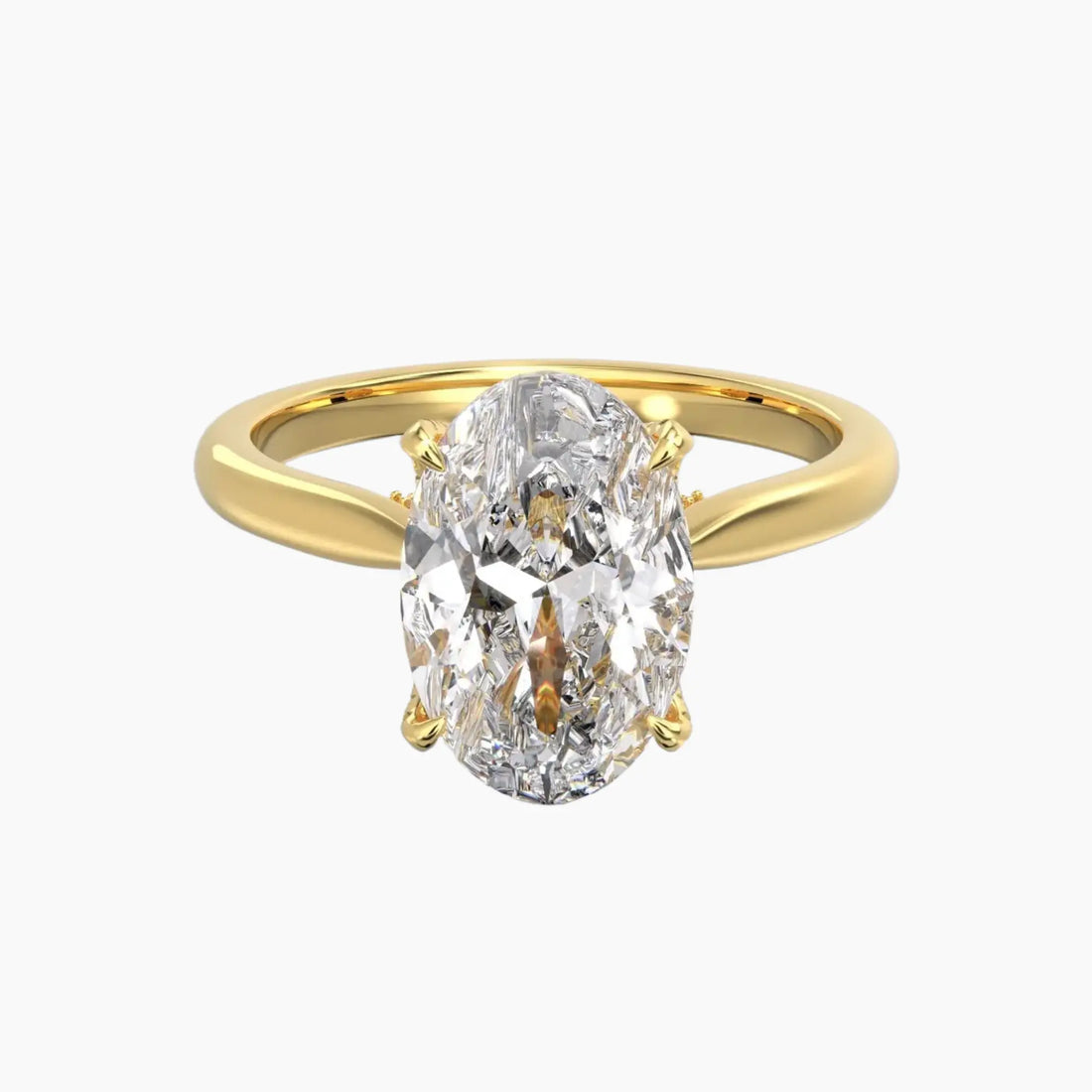 Rosette Oval Hidden Halo Diamond Ring Setting in 18K Yellow Gold