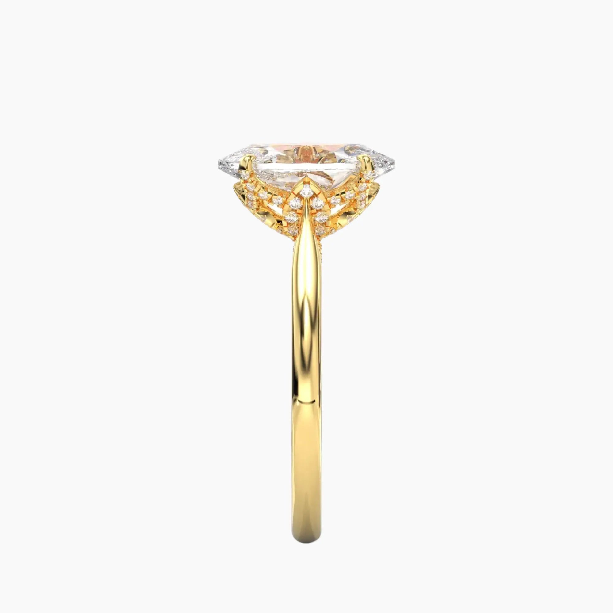 Rosette Oval Hidden Halo 2.5 Carat Lab Grown Diamond Engagement Ring in 18K Yellow Gold
