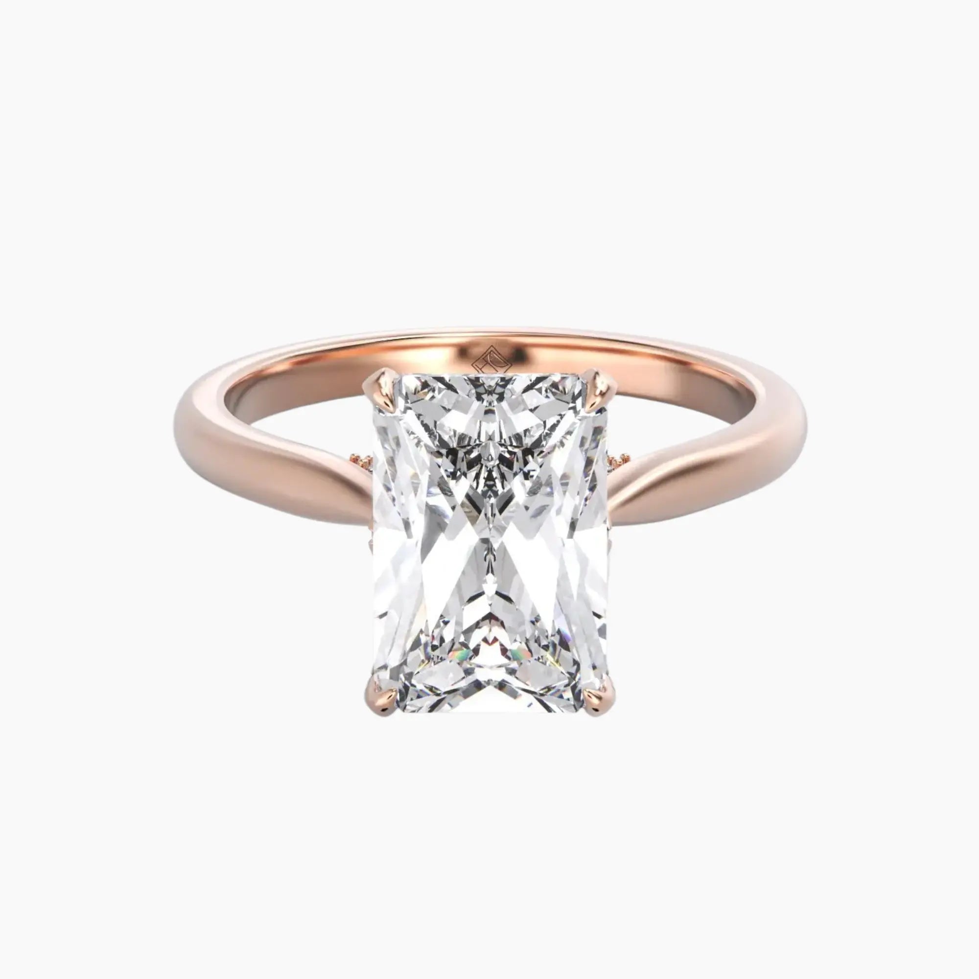 Rosette Radiant Hidden Halo Diamond Ring Setting in 18K Rose Gold