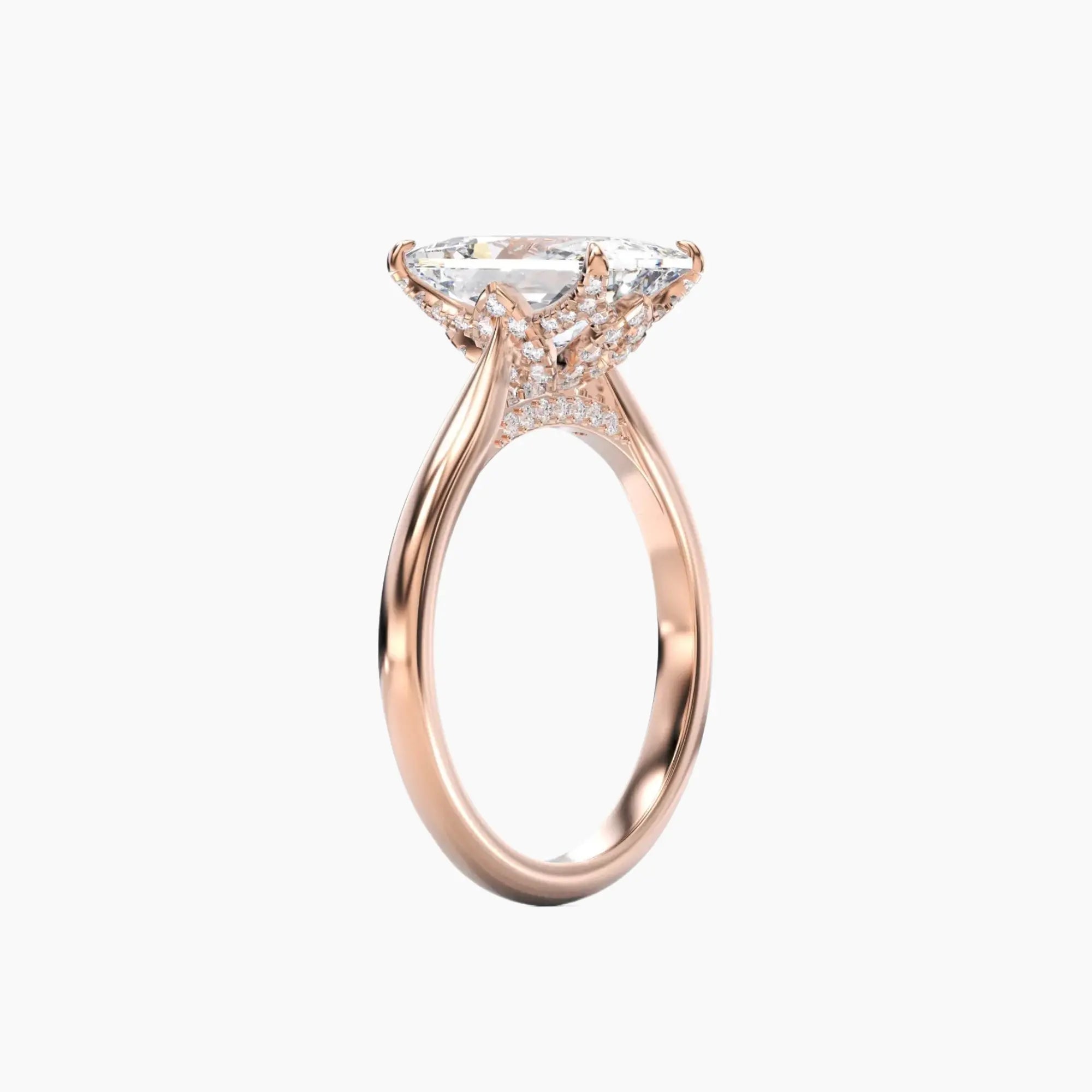 Rosette Radiant Hidden Halo Diamond Ring Setting in 18K White Gold