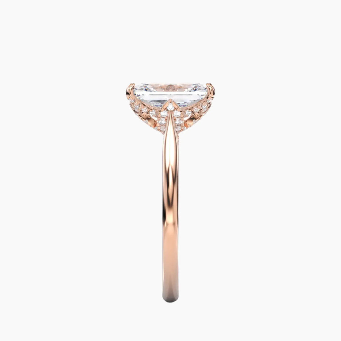 Rosette Radiant Hidden Halo Diamond Ring Setting in 14K White Gold