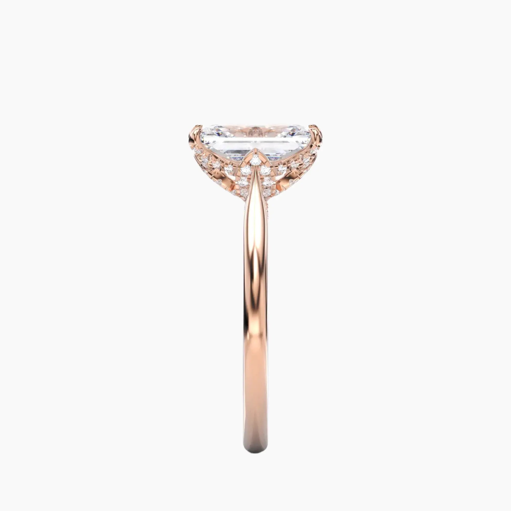 Rosette Radiant Hidden Halo 1.5 Carat Lab Grown Diamond Engagement Ring in 18K White Gold