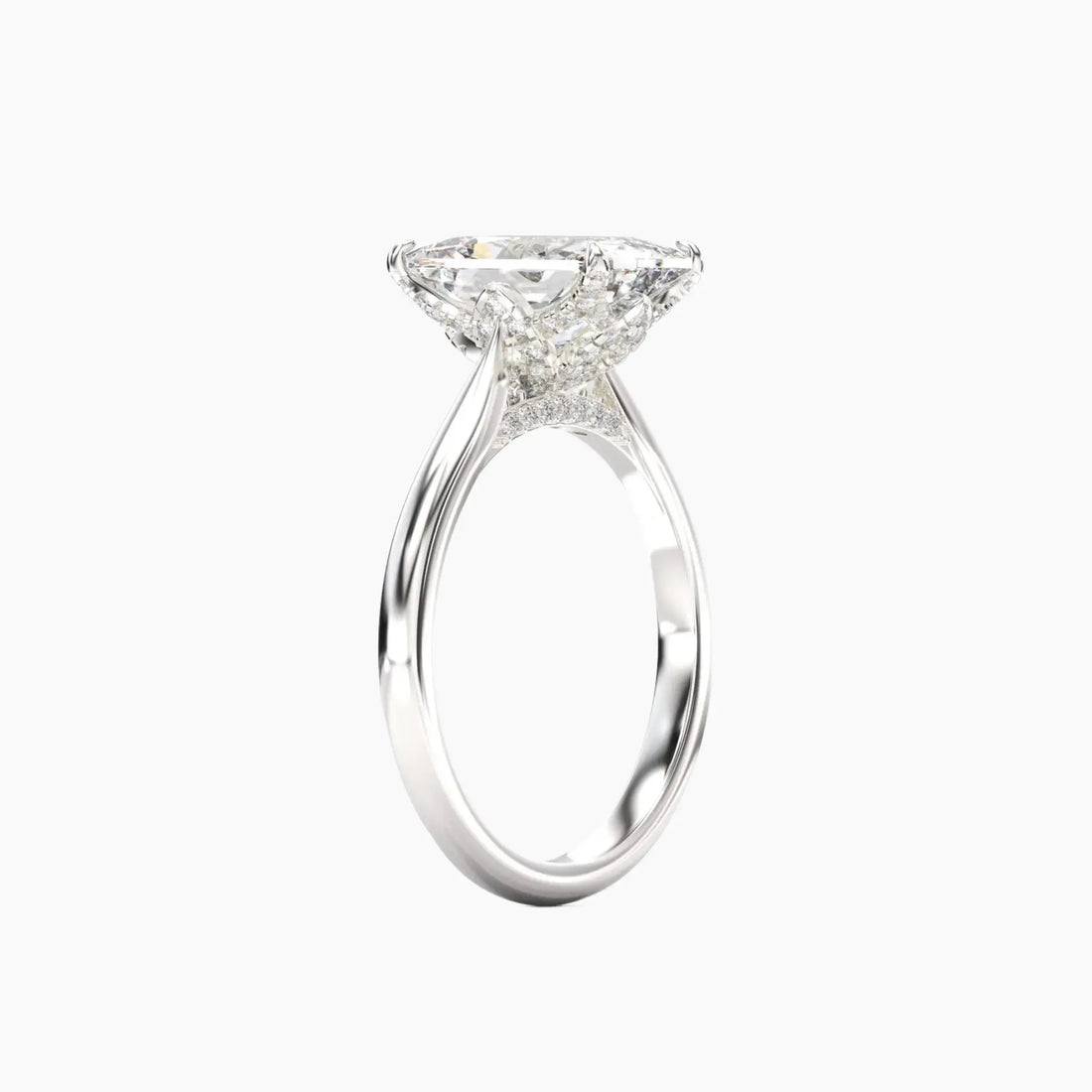 Rosette Radiant Hidden Halo 2.5 Carat Lab Grown Diamond Engagement Ring in 18K Rose Gold
