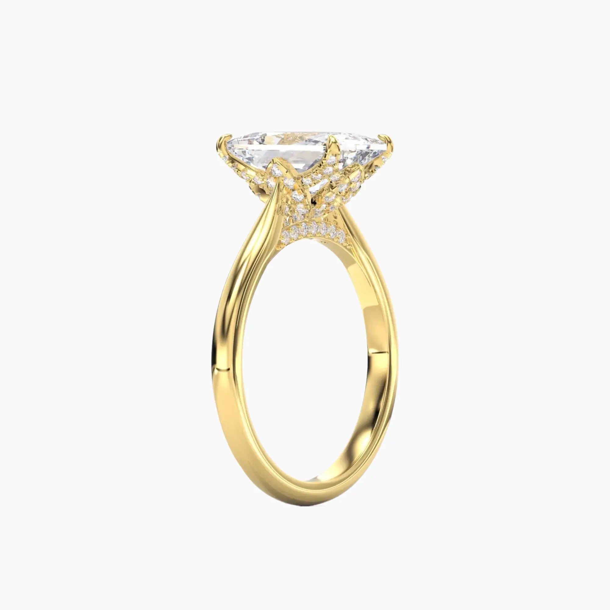 Rosette Radiant Hidden Halo 2.5 Carat Lab Grown Diamond Engagement Ring in 18K Yellow Gold