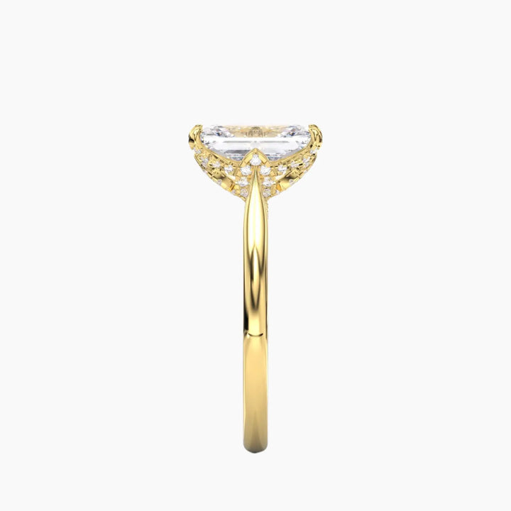 Rosette Radiant Hidden Halo 2.5 Carat Lab Grown Diamond Engagement Ring in 18K Rose Gold