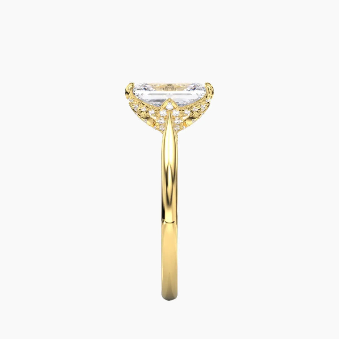 Rosette Radiant Hidden Halo 3 Carat Lab Grown Diamond Engagement Ring in 18K Yellow Gold