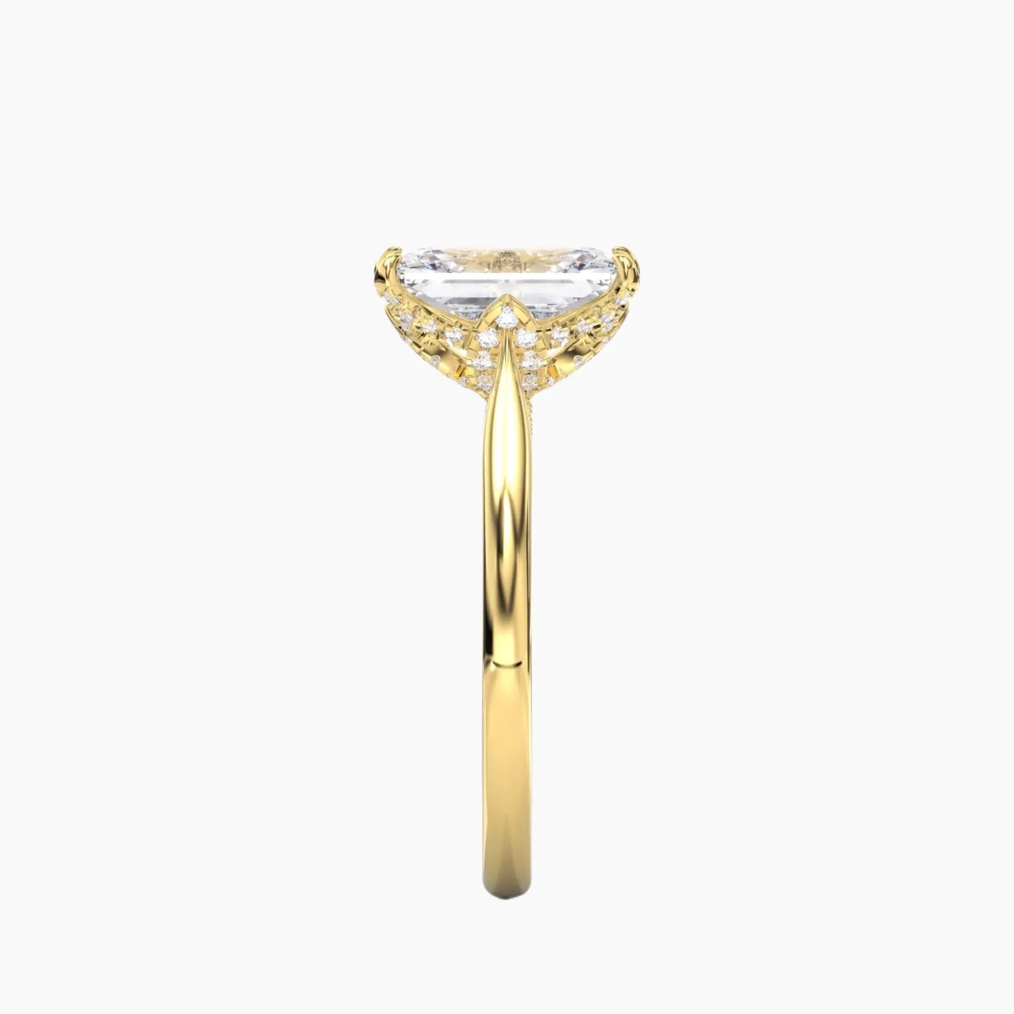 Rosette Radiant Hidden Halo Diamond Ring Setting in 14K Rose Gold