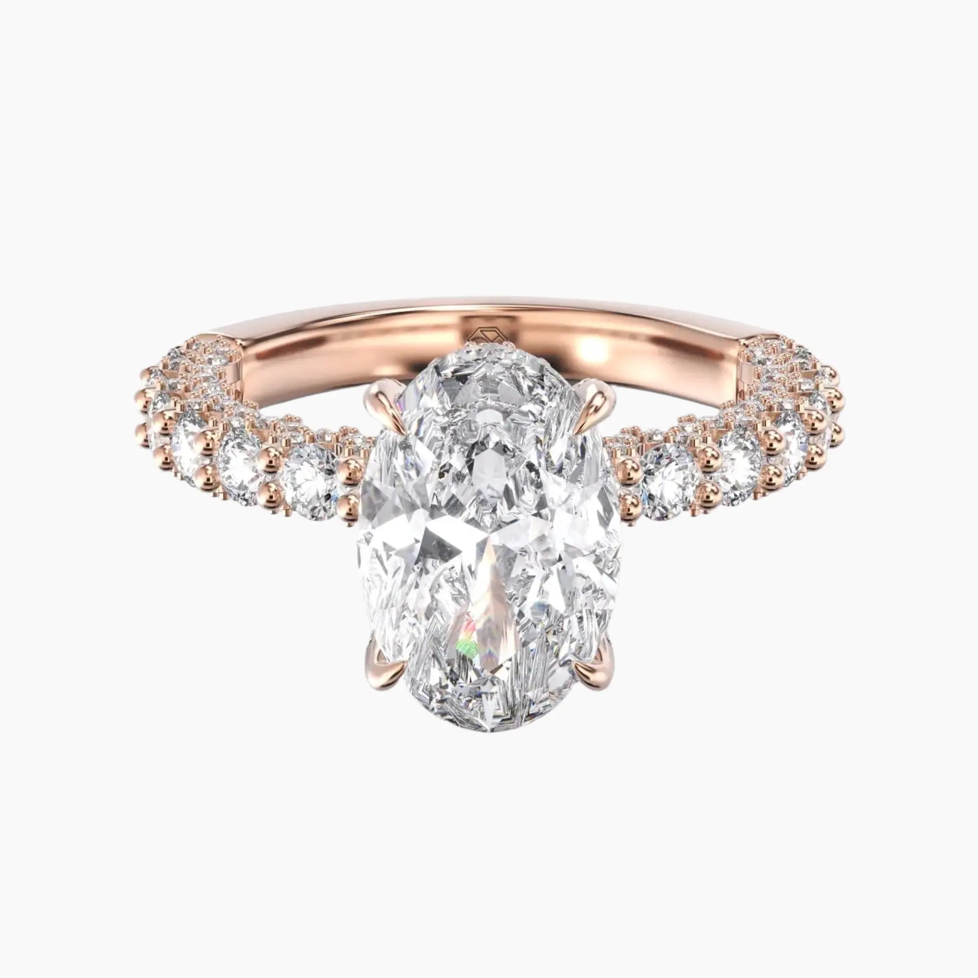 Lustre Oval Hidden Halo Diamond Ring Setting in 18K White Gold
