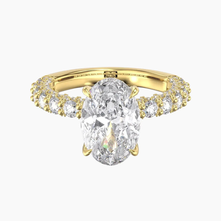 Lustre Oval Hidden Halo 2 Carat Lab Grown Diamond Engagement Ring in 14K Yellow Gold