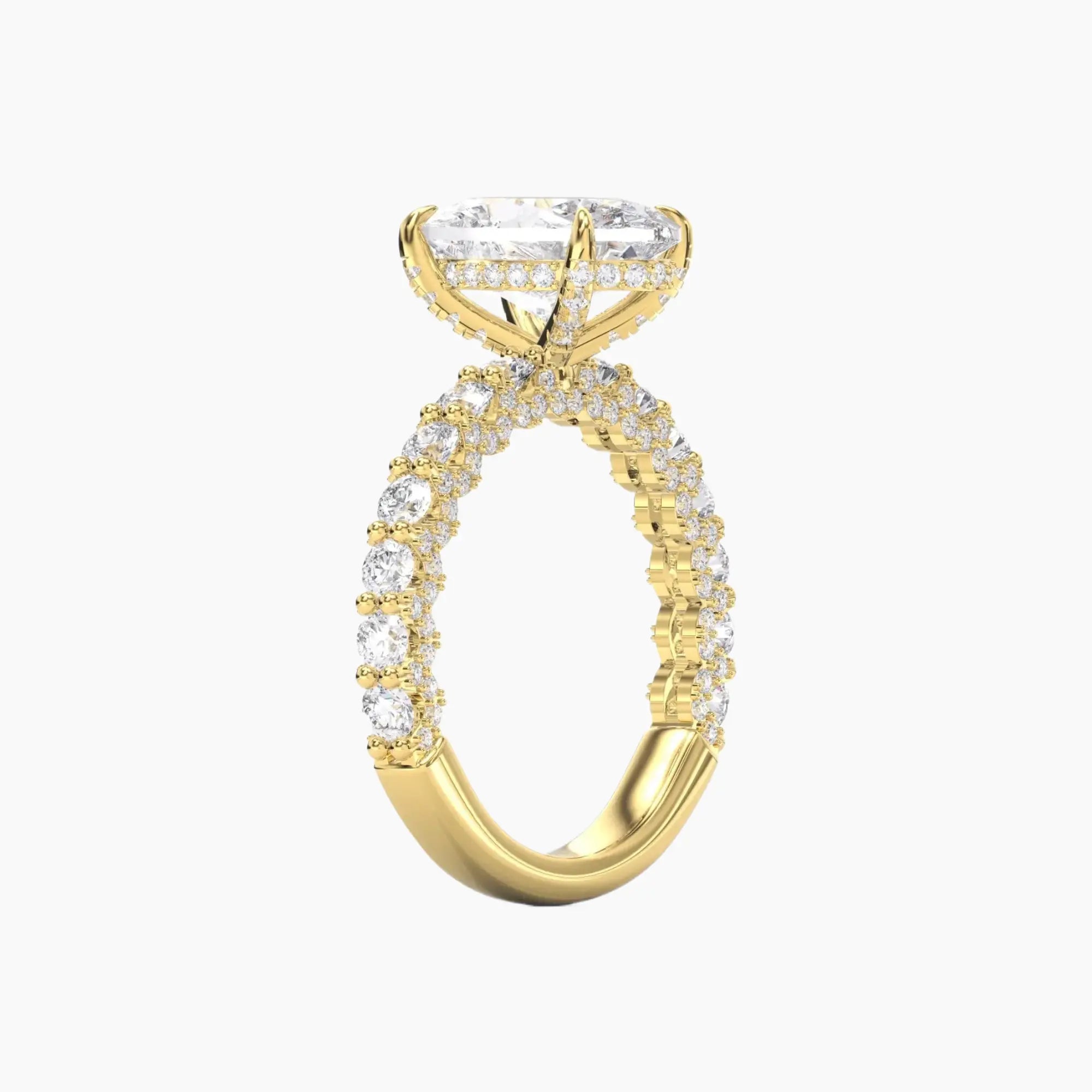 Lustre Oval Hidden Halo Diamond Ring Setting in 14K Yellow Gold