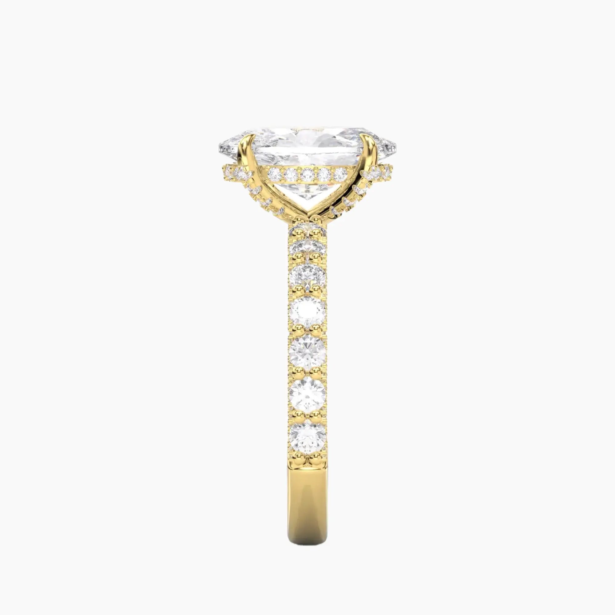 Lustre Oval Hidden Halo Diamond Ring Setting in 14K Yellow Gold
