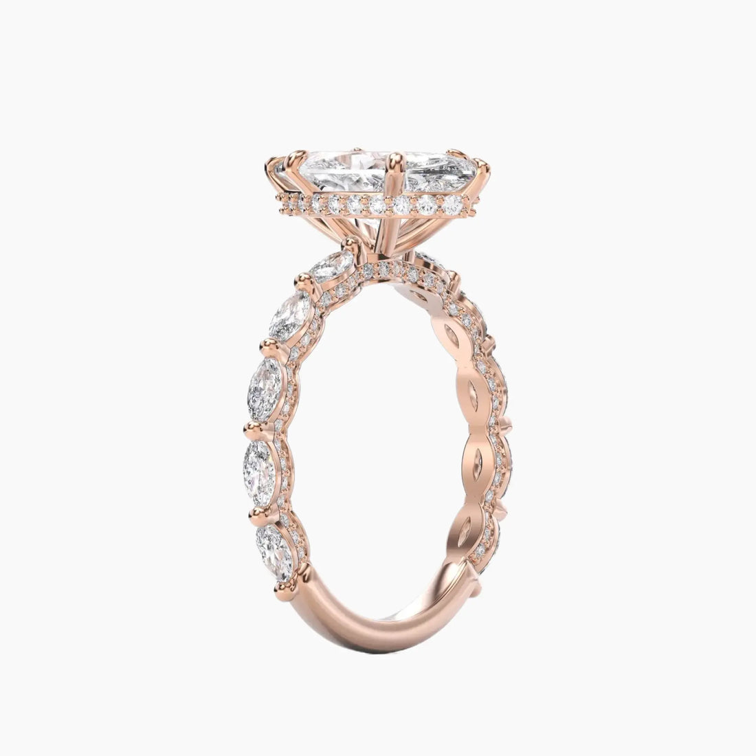 Twinkle Marquise Hidden Halo Diamond Ring Setting in 14K Rose Gold