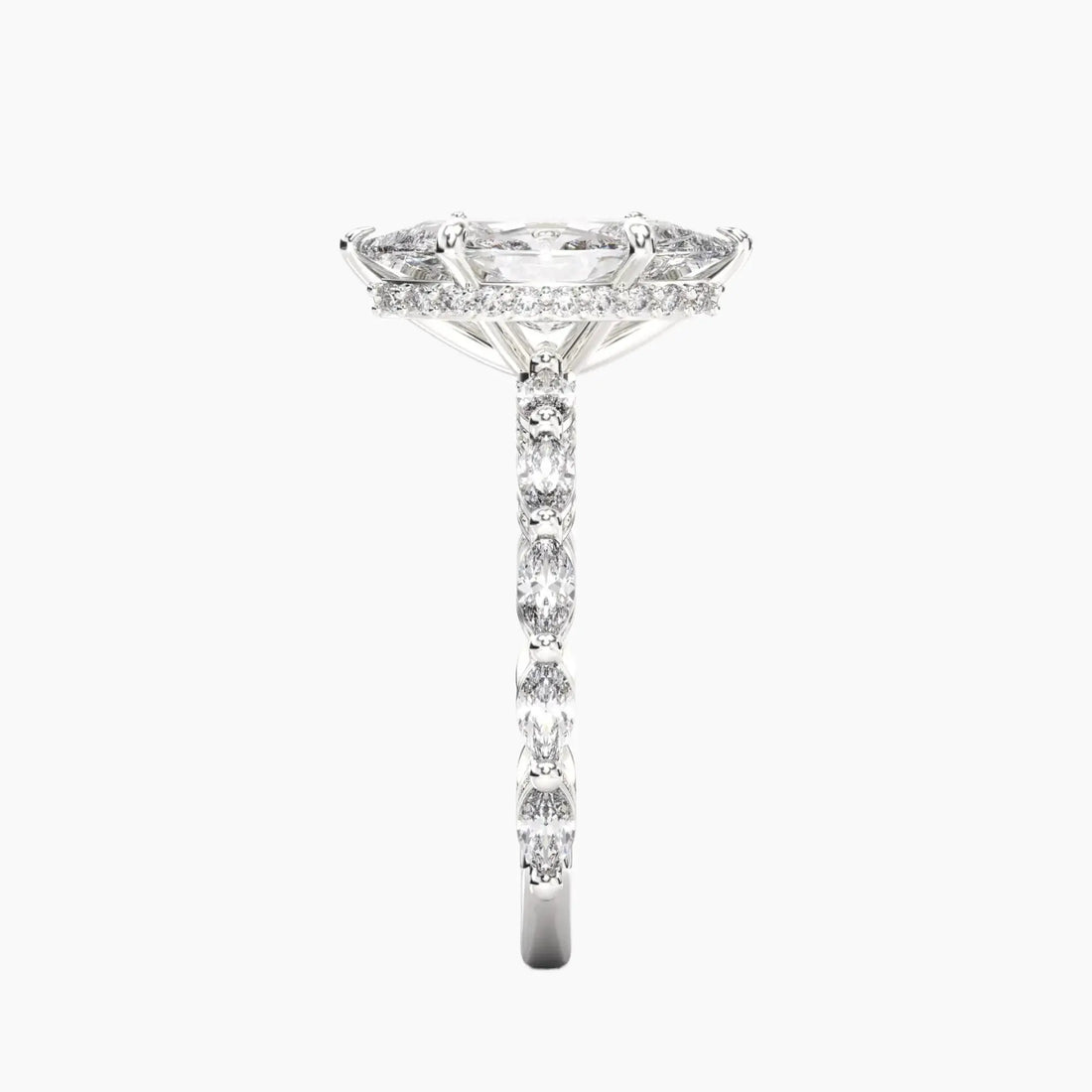 Twinkle Marquise Hidden Halo Diamond Ring Setting in 18K White Gold
