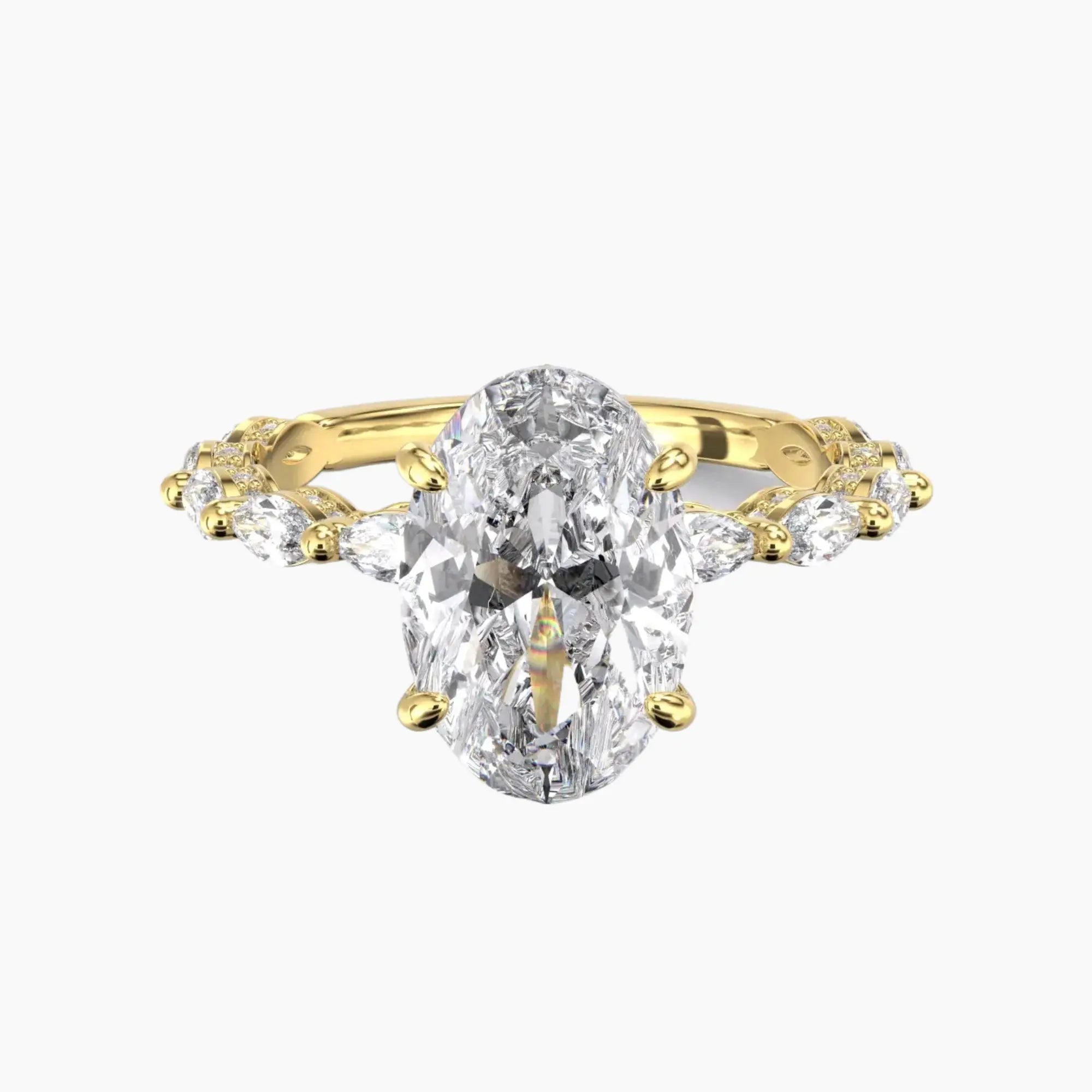 Twinkle Oval Hidden Halo Diamond Ring Setting in 14K Yellow Gold