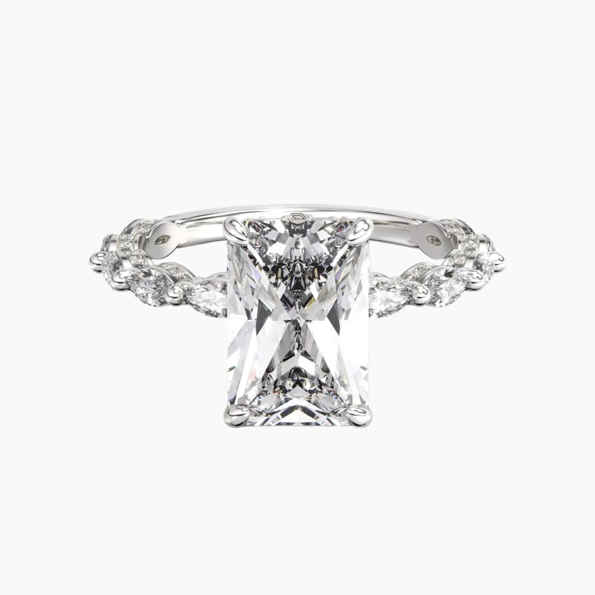 Twinkle Radiant Hidden Halo Diamond Ring Setting in 14K White Gold