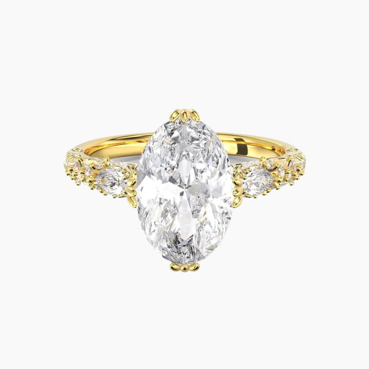 Velour Oval Unique 3 Carat Lab Grown Diamond Engagement Ring in 14K Yellow Gold